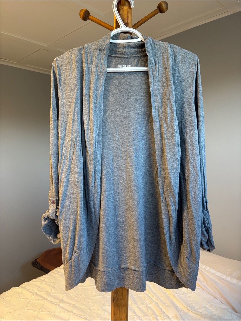 Casual Open-Front Gray Women's Maternity Cardigan